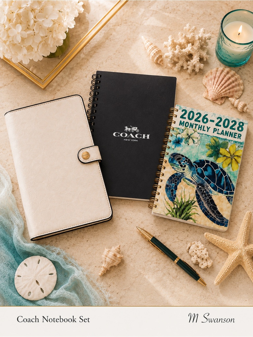 NEW Coach Notebook Cover CZ198 + 2026–2028 Sea Turtle Planner NWT